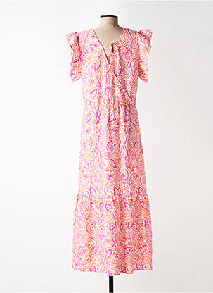 Robe longue imprimé fantaisie manches courtes rose C'EST BEAU LA VIE femme