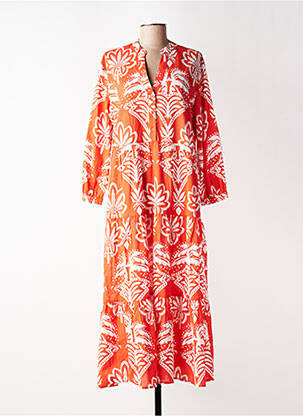 Robe longue tissage popeline manches longues orange C'EST BEAU LA VIE femme