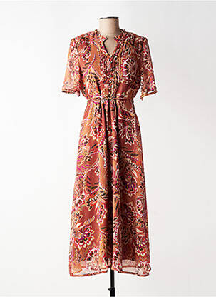 Robe longue imprimé fantaisie manches courtes marron JULIE GUERLANDE femme