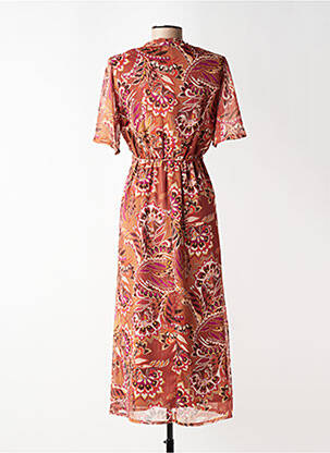 Robe longue imprimé fantaisie manches courtes marron JULIE GUERLANDE femme