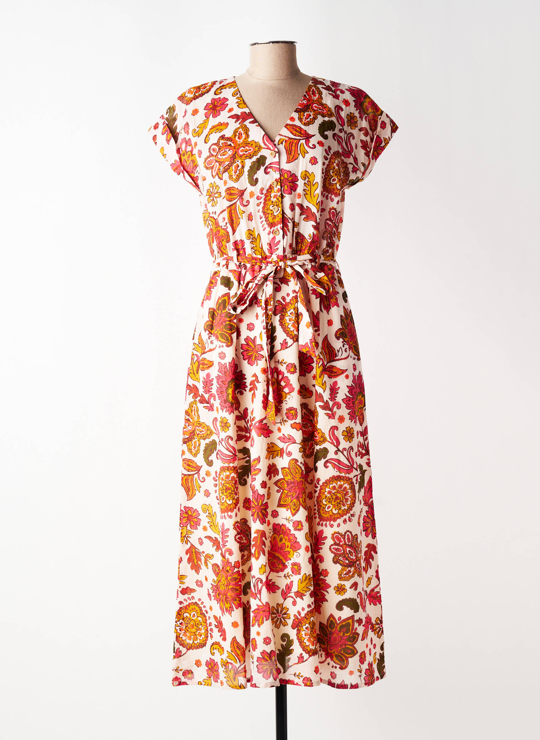 Robe longue manches courtes manches courtes orange C'EST BEAU LA VIE femme