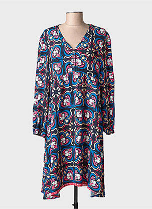 Robe mi-longue coupe fluide manches longues bleu C'EST BEAU LA VIE femme