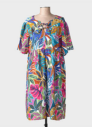 Robe mi-longue imprimé fleurs manches courtes bleu JULIE GUERLANDE femme