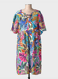 Robe mi-longue imprimé fleurs manches courtes bleu JULIE GUERLANDE femme