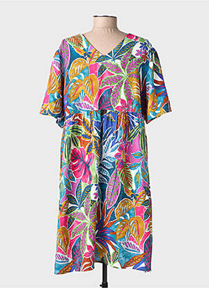 Robe mi-longue imprimé fleurs manches courtes bleu JULIE GUERLANDE femme