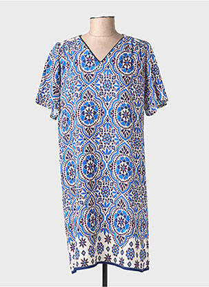 Robe mi-longue imprimé fleurs manches courtes bleu JULIE GUERLANDE femme