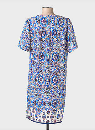 Robe mi-longue imprimé fleurs manches courtes bleu JULIE GUERLANDE femme