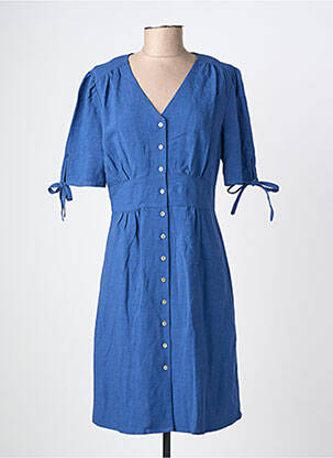 Robe mi-longue tissage crêpe manches courtes bleu JULIE GUERLANDE femme