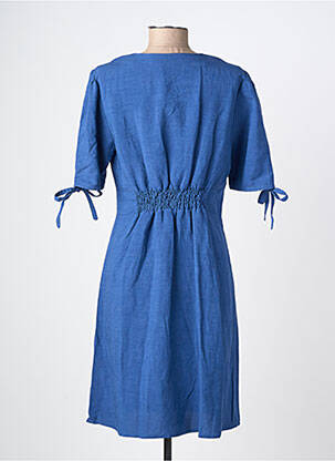 Robe mi-longue tissage crêpe manches courtes bleu JULIE GUERLANDE femme
