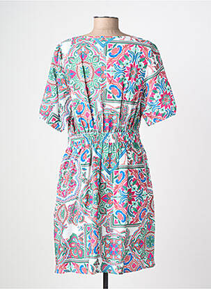 Robe mi-longue imprimé fleurs manches courtes vert C'EST BEAU LA VIE femme