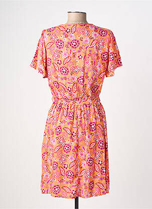 Robe mi-longue imprimé fleurs manches courtes orange C'EST BEAU LA VIE femme