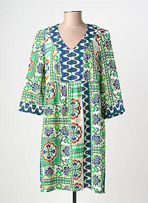 Robe courte coupe fluide manches 3/4 vert JULIE GUERLANDE femme