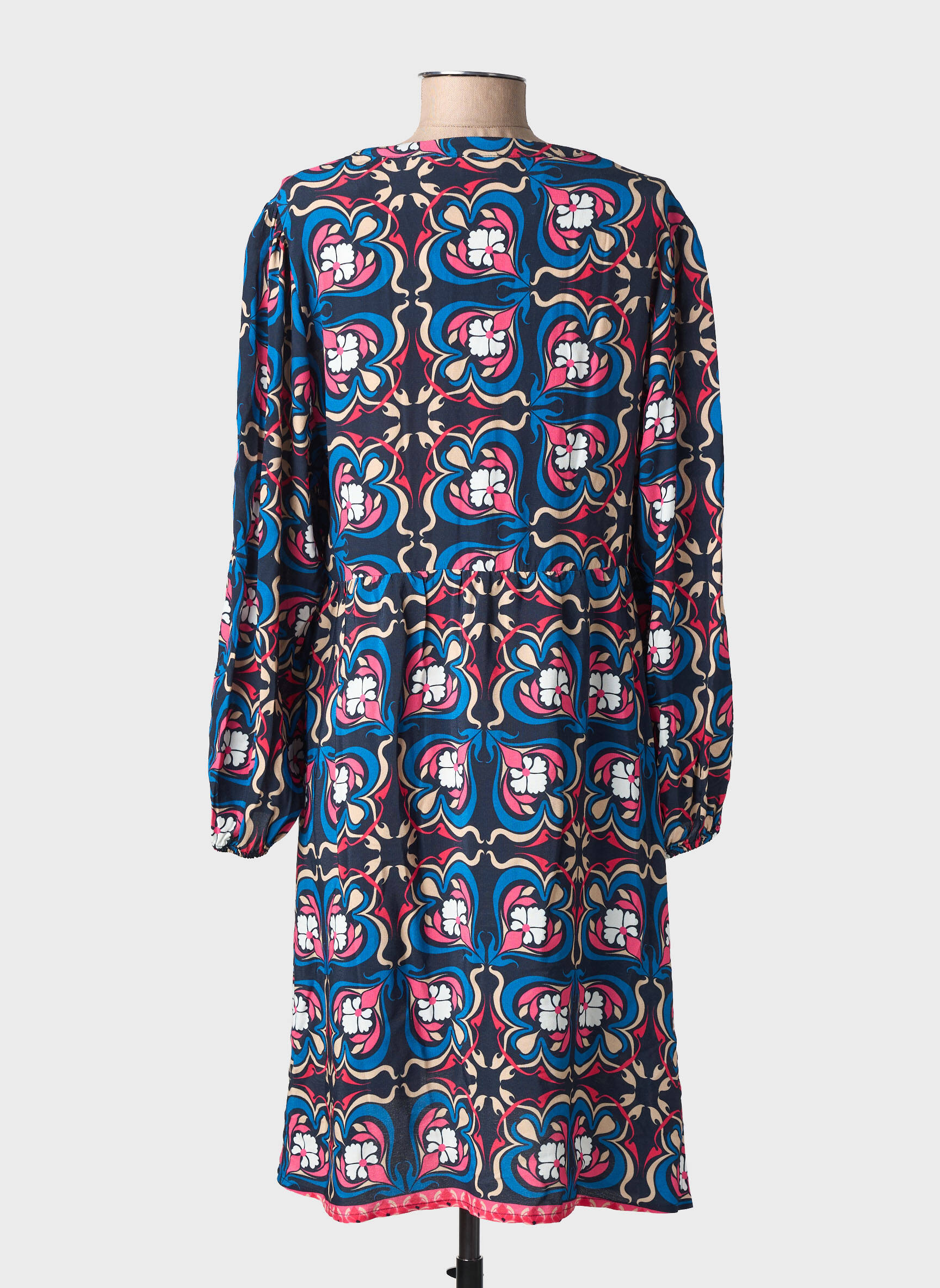 Robe mi-longue coupe fluide manches longues bleu C'EST BEAU LA VIE femme