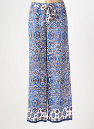 Pantalon large tissage popeline taille normale bleu JULIE GUERLANDE femme