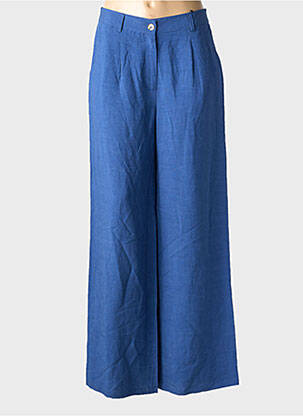 Pantalon large fermeture zippée sous rabat boutonné taille normale bleu JULIE GUERLANDE femme