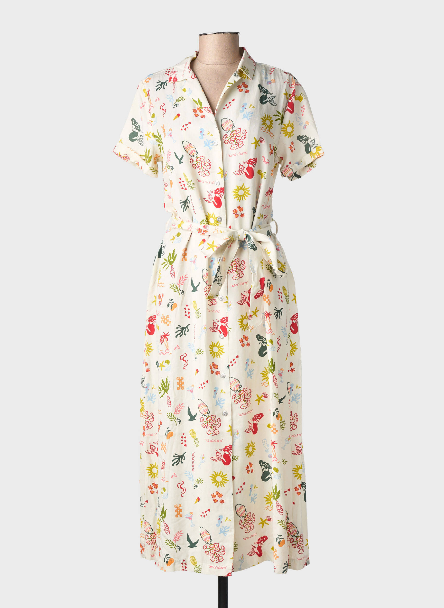 Robe longue tissage popeline manches courtes beige RAGWEAR femme