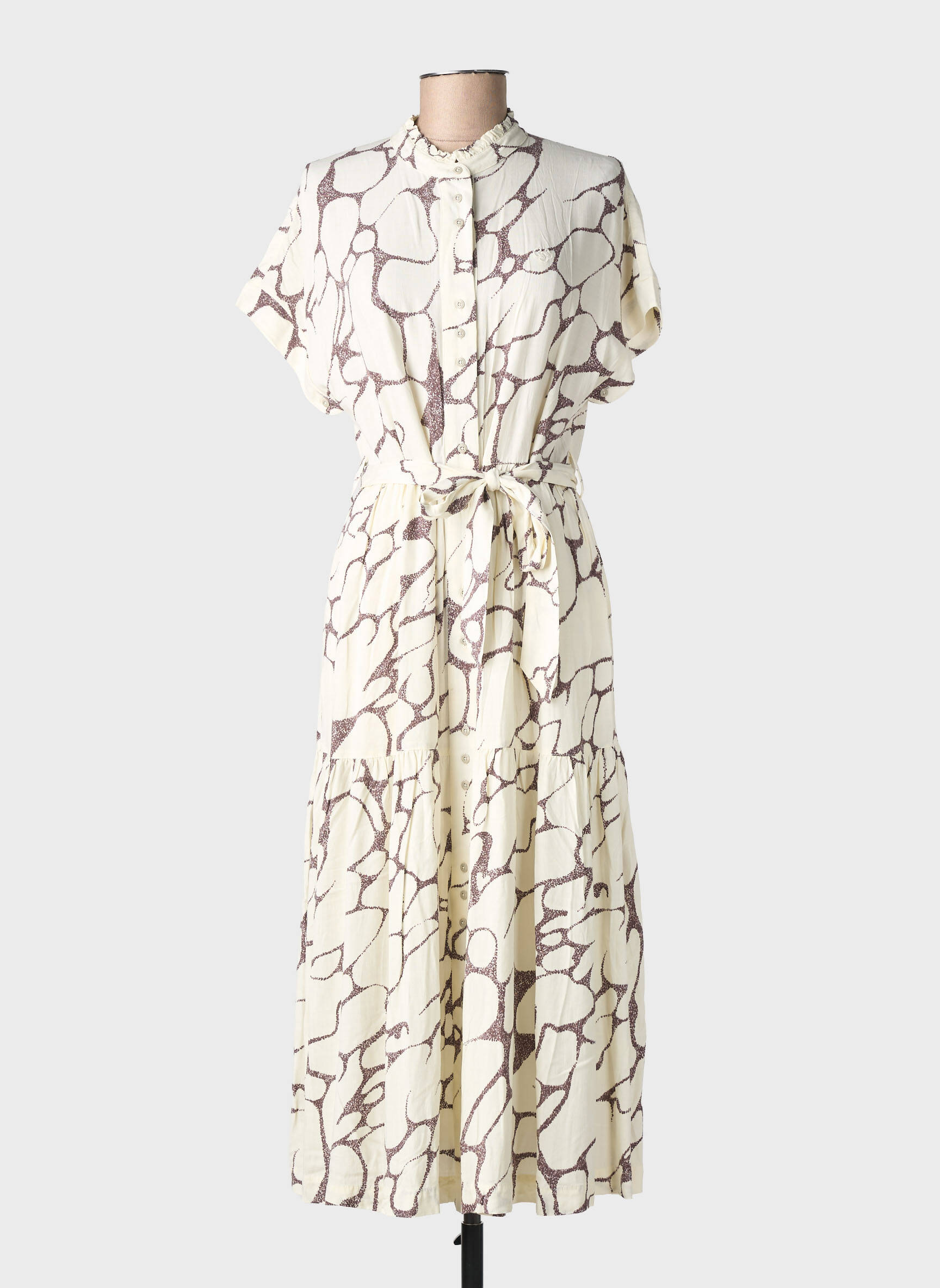 Robe mi-longue imprimé fantaisie manches courtes beige RAGWEAR femme