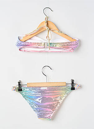 Maillot de bain 2 pièces effet matière satinée rose PRINCESSE ILOU fille