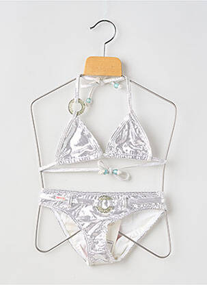 Maillot de bain 2 pièces effet matière satinée argent PRINCESSE ILOU fille