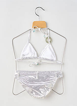 Maillot de bain 2 pièces effet matière satinée argent PRINCESSE ILOU fille
