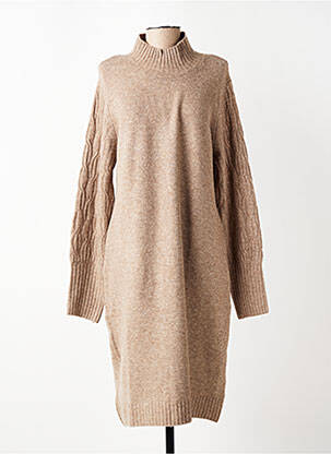Robe pull tissage chiné manches longues marron BROADWAY femme