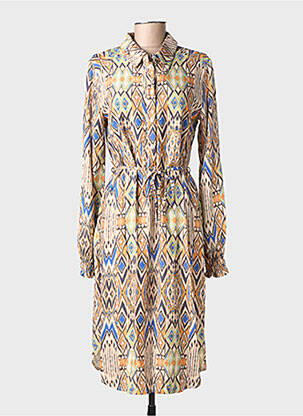 Robe mi-longue imprimé fantaisie manches longues beige IVY BEAU femme