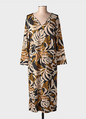 Robe mi-longue imprimé fantaisie manches longues marron IVY BEAU femme
