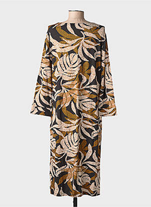 Robe mi-longue imprimé fantaisie manches longues marron IVY BEAU femme
