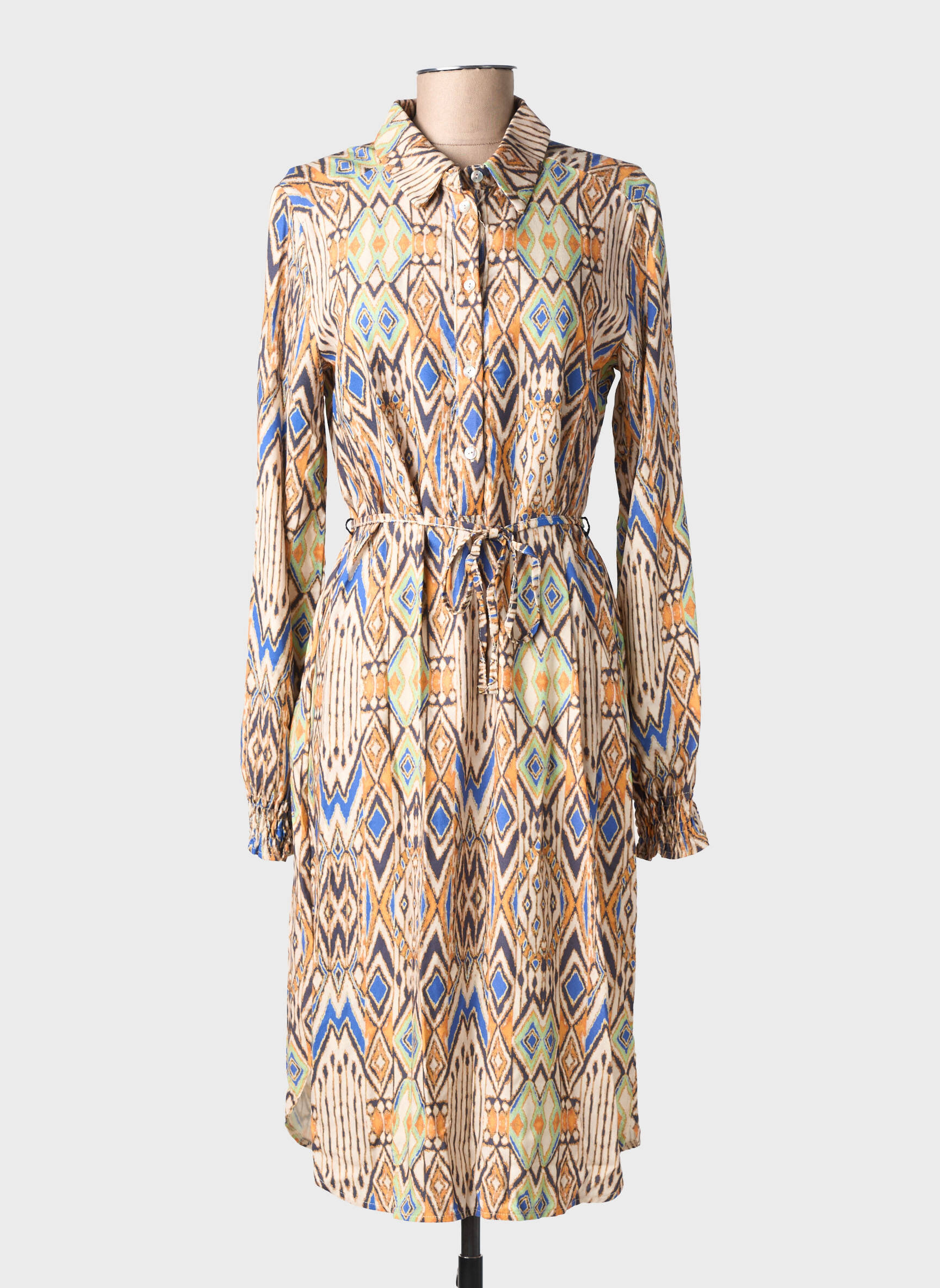 Robe mi-longue imprimé fantaisie manches longues beige IVY BEAU femme