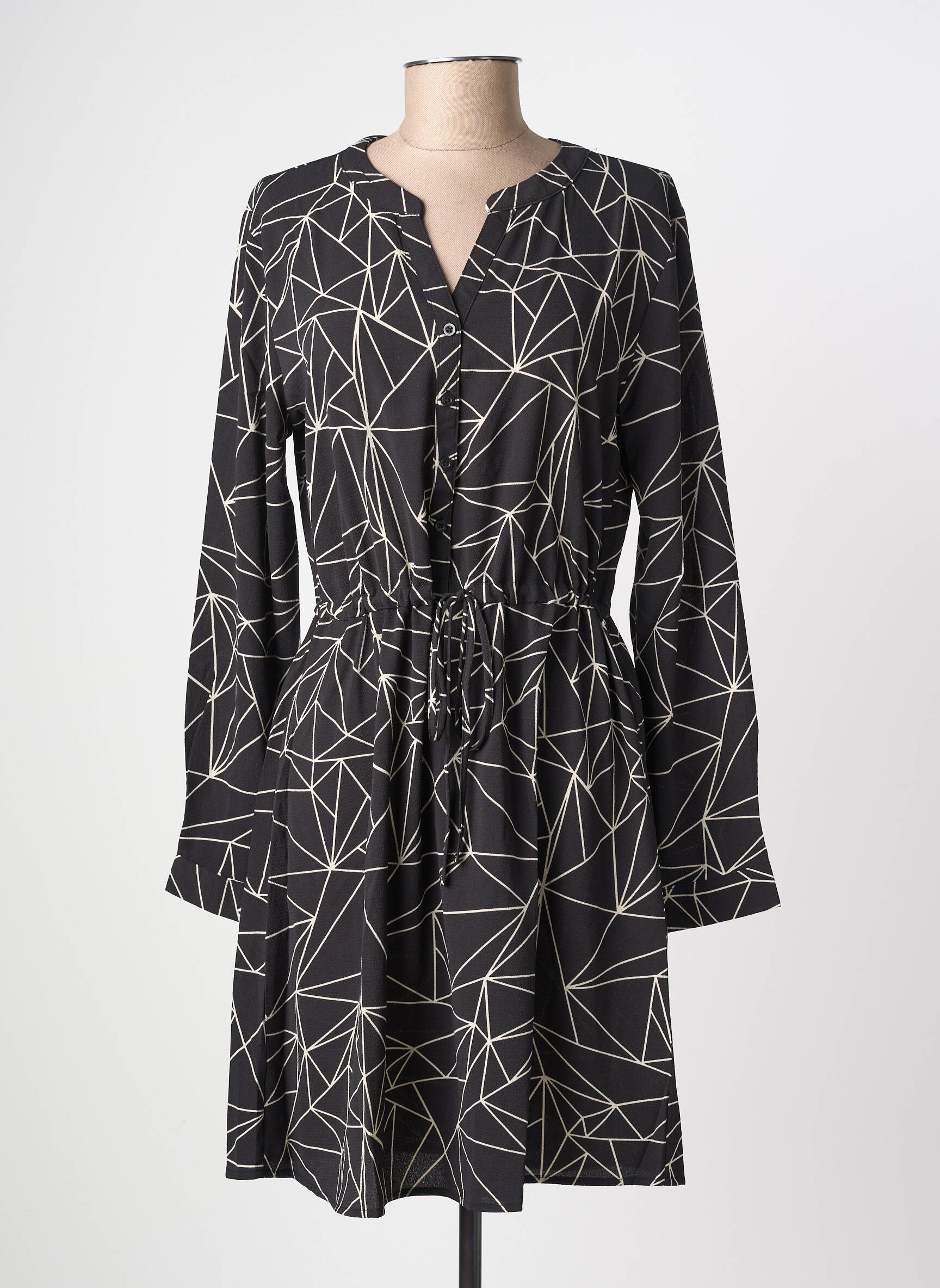 Robe mi-longue imprimé fantaisie manches longues noir JDY femme