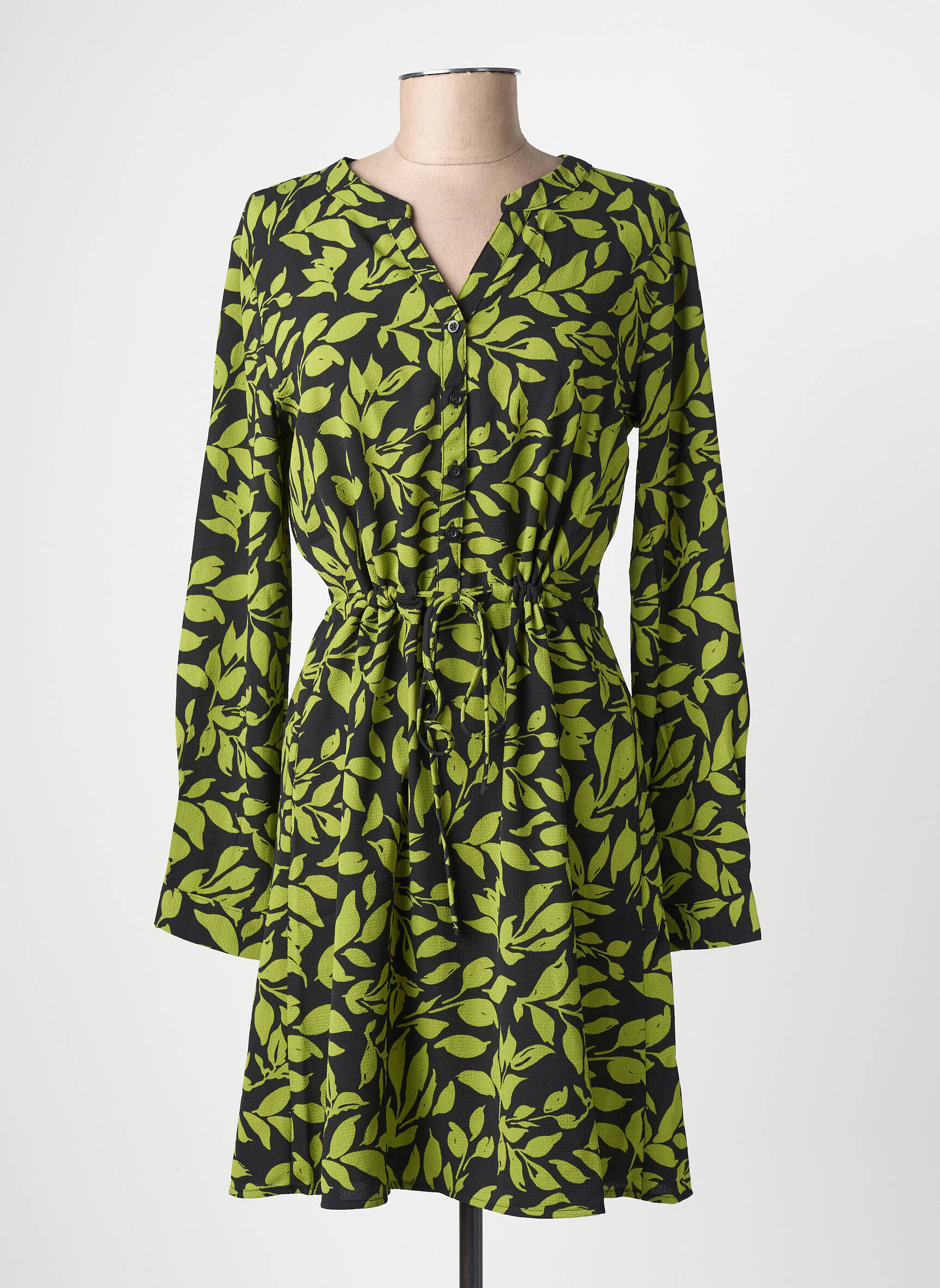 Robe mi-longue imprimé fantaisie manches longues vert JDY femme