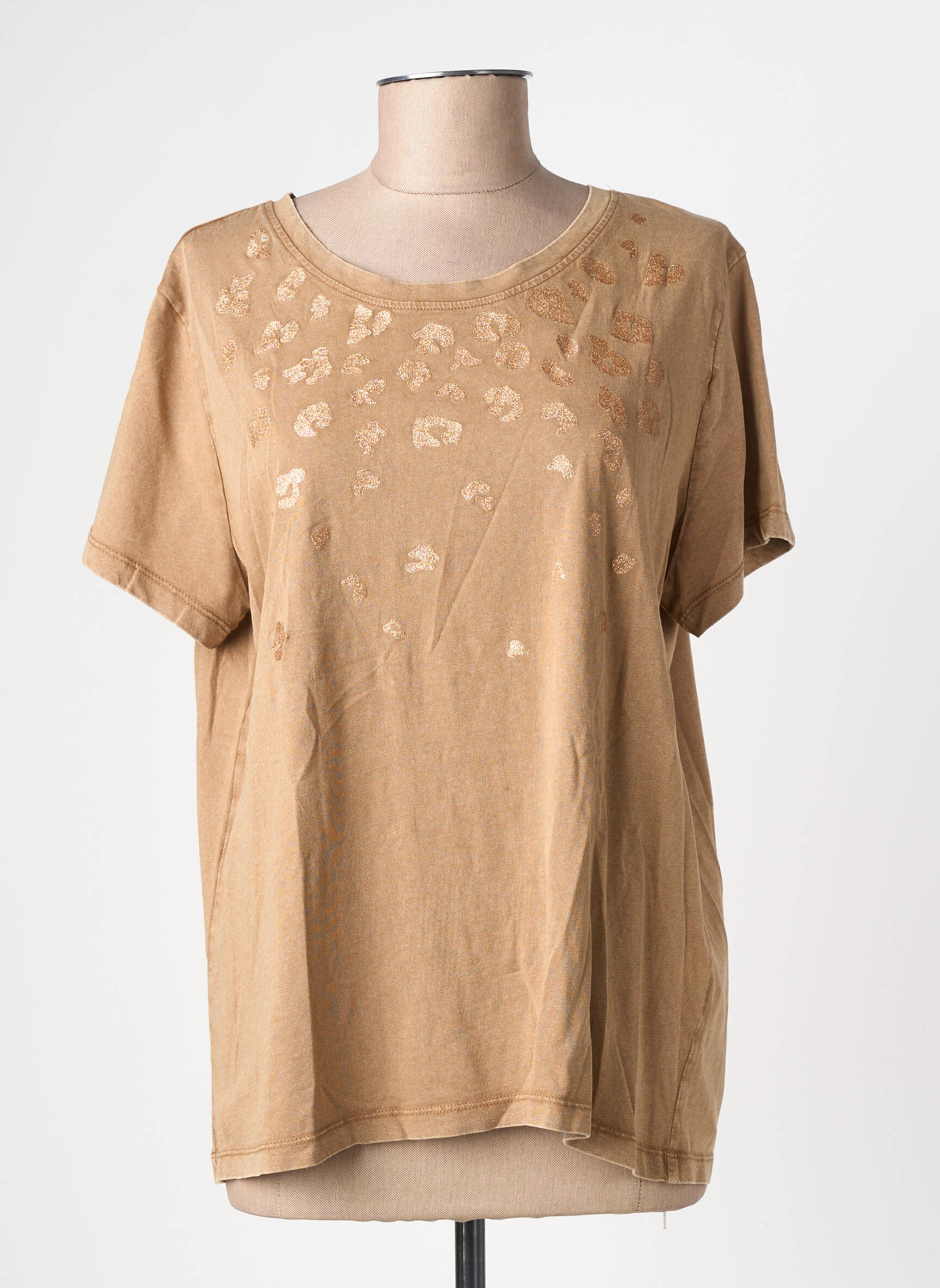 T-shirt sérigraphie floquée manches courtes marron JDY femme