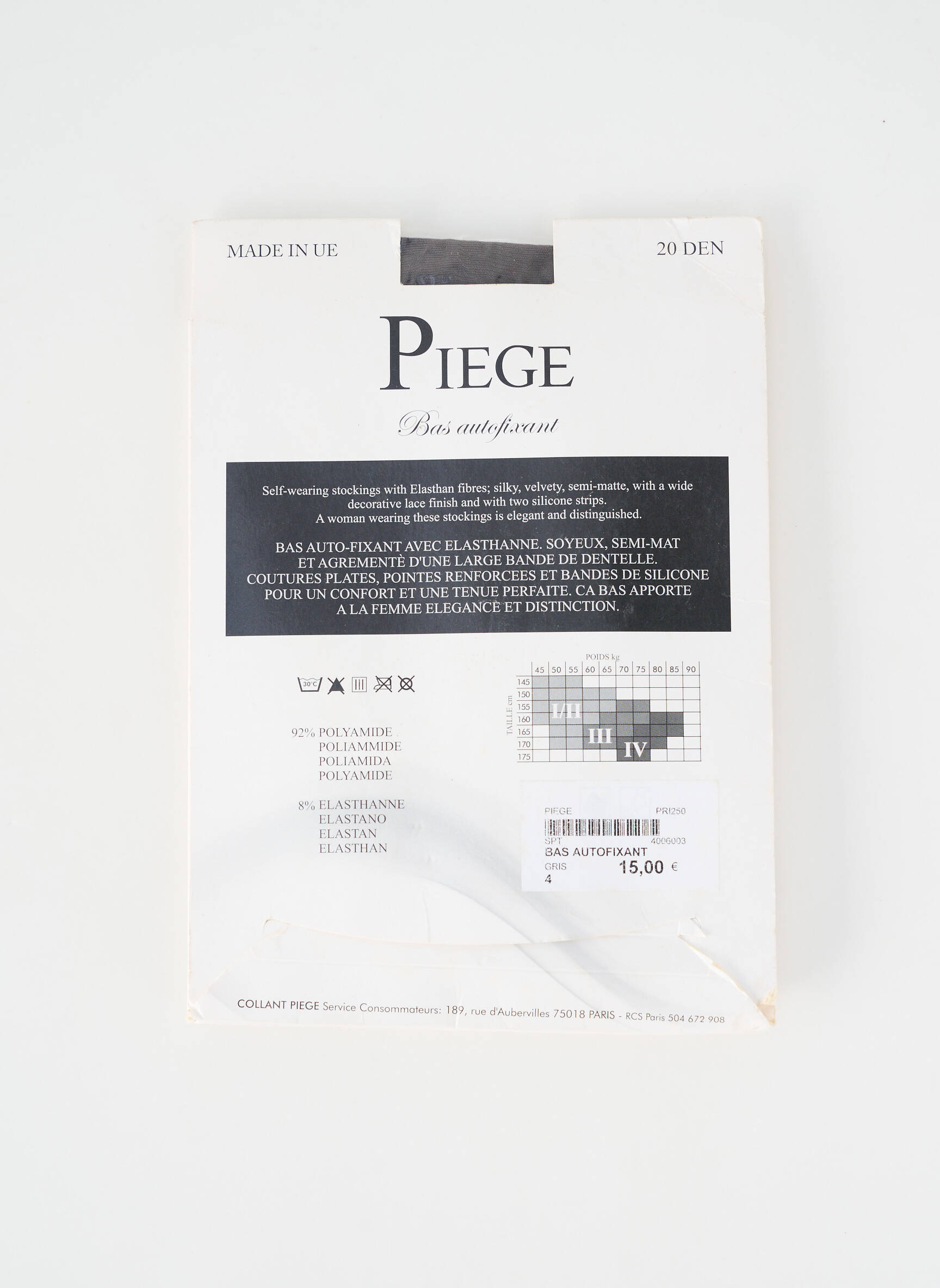 Bas stretch gris PIEGE femme