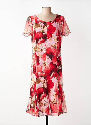 Robe mi-longue imprimé fleurs manches courtes rouge GERVA femme