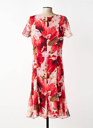 Robe mi-longue imprimé fleurs manches courtes rouge GERVA femme