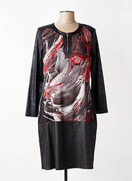 Robe mi-longue imprimé fantaisie manches longues noir GUY DUBOUIS femme