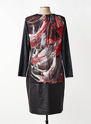 Robe mi-longue imprimé fantaisie manches longues noir GUY DUBOUIS femme