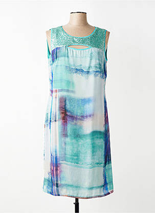 Robe mi-longue imprimé fantaisie sans manche bleu ANDAMIO femme