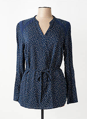 Blouse tissage popeline manches longues bleu FELINO femme