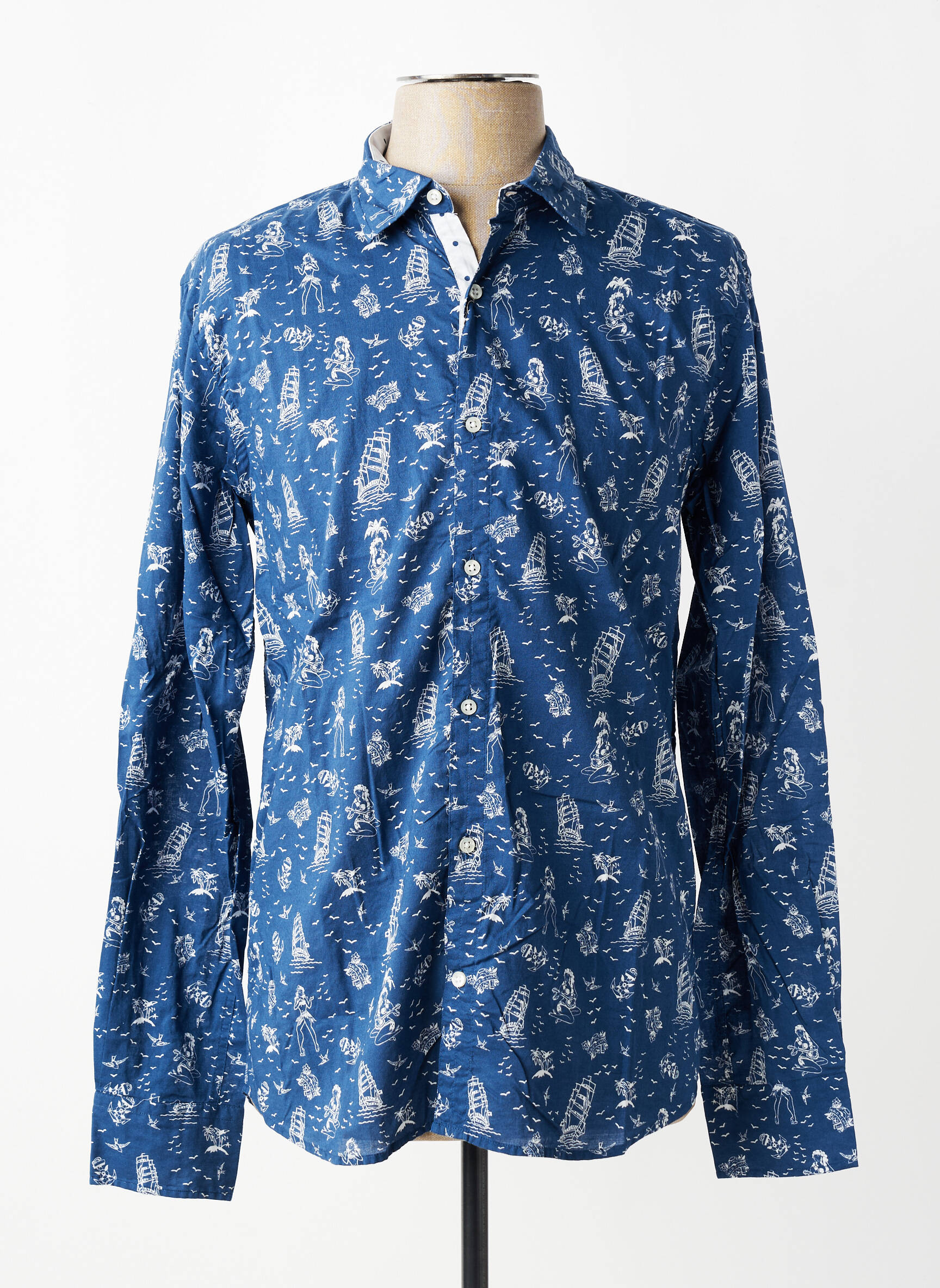 Chemise manches longues imprimé fantaisie bleu EUROPANN homme