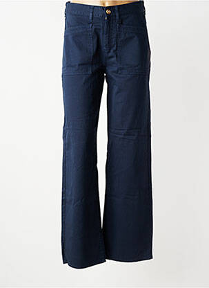 Pantalon droit fermeture zippée sous rabat boutonné bleu HAPPY femme
