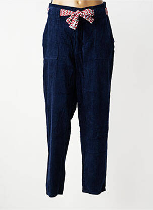 Pantalon droit fermeture zippée sous rabat avec crochet taille normale bleu LABDIP femme