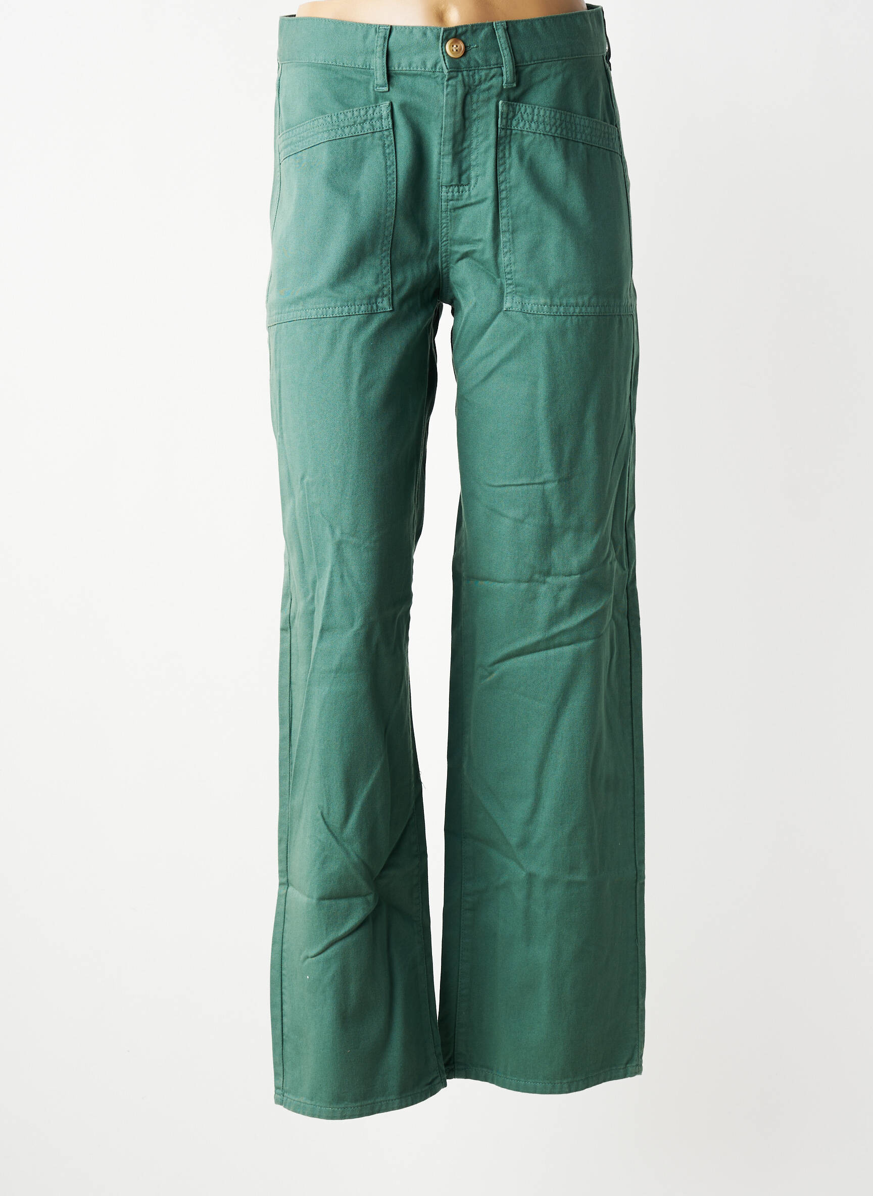 Pantalon droit fermeture zippée sous rabat boutonné vert HAPPY femme