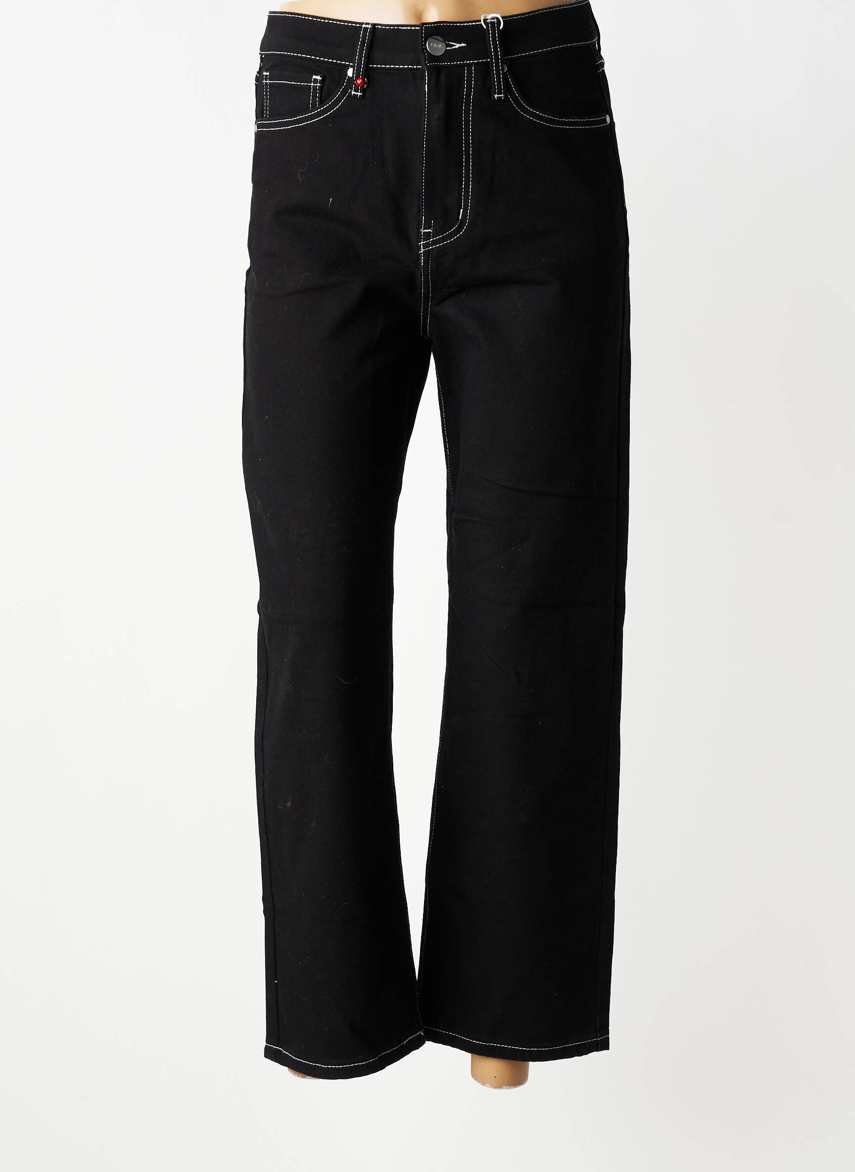 Jeans coupe droite stretch taille normale noir F.A.M. femme