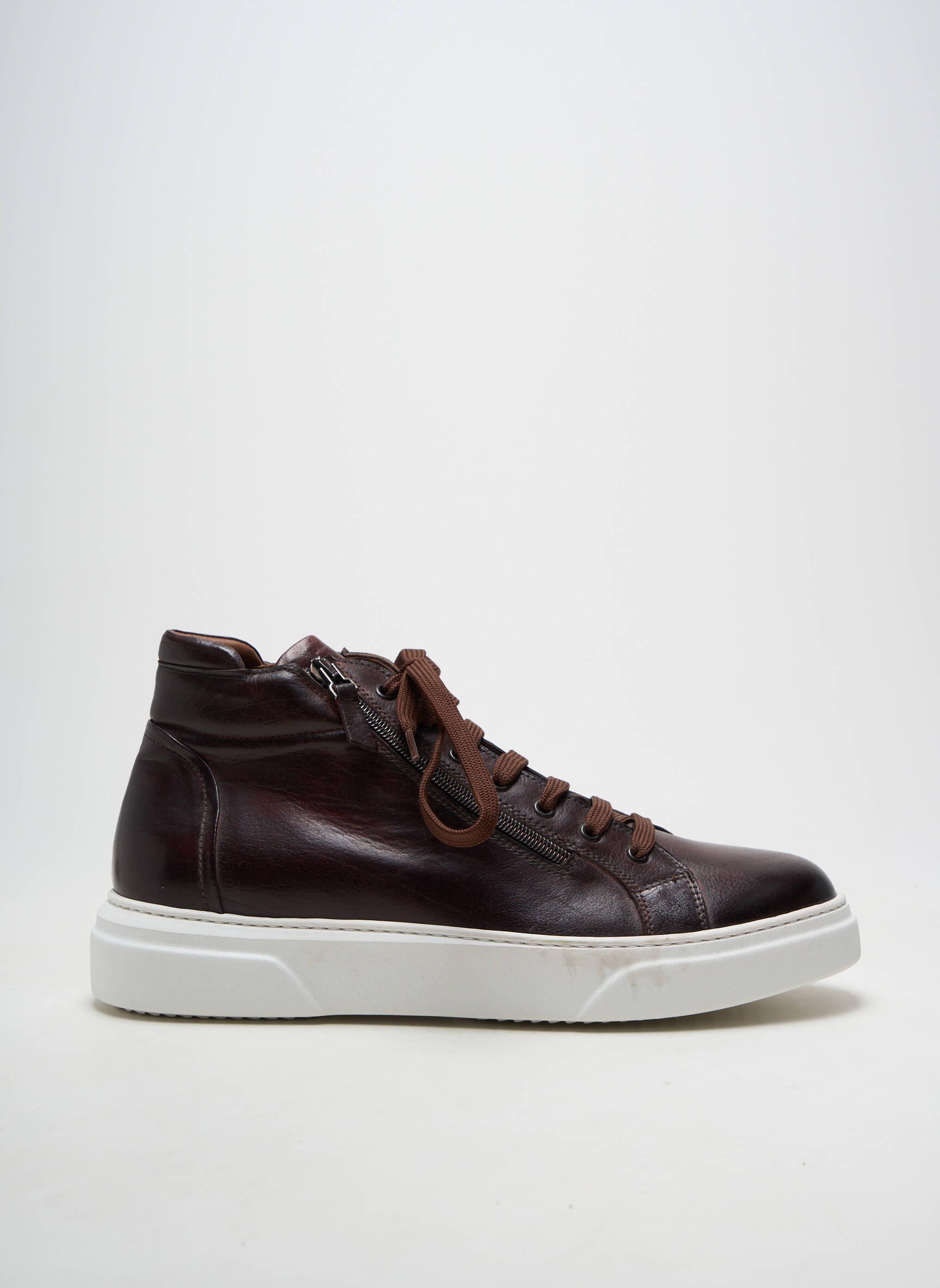 Baskets fermeture zip et lacets bout rond marron FLECS homme