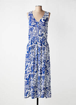 Robe longue imprimé fleurs sans manche bleu ELLE EST OU LA MER femme