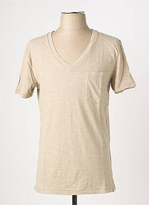 T-shirt tissage chiné manches courtes marron EUROPANN homme