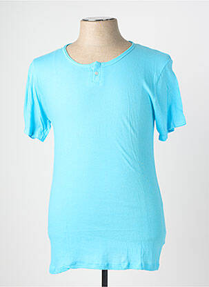 T-shirt col tunisien manches courtes bleu EUROPANN homme