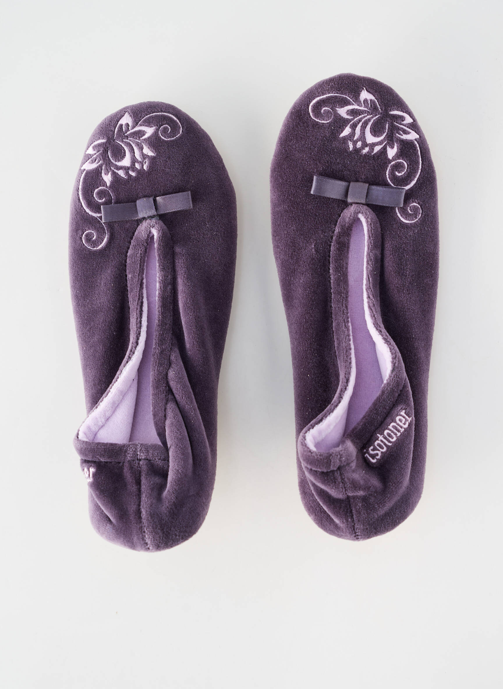 Chaussons/pantoufles semelle extérieure cuir talon plat jusqu'à 3cm violet ISOTONER femme