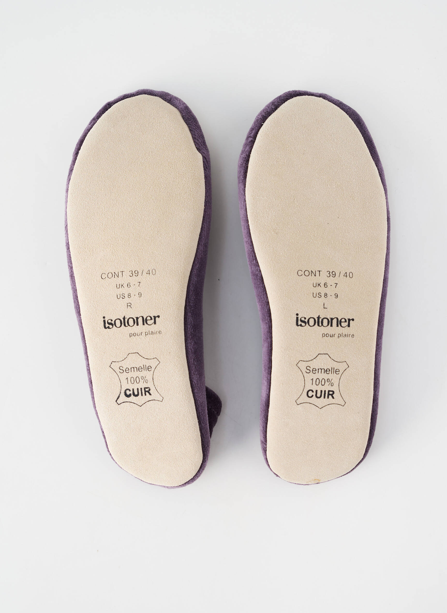 Chaussons/pantoufles semelle extérieure cuir talon plat jusqu'à 3cm violet ISOTONER femme